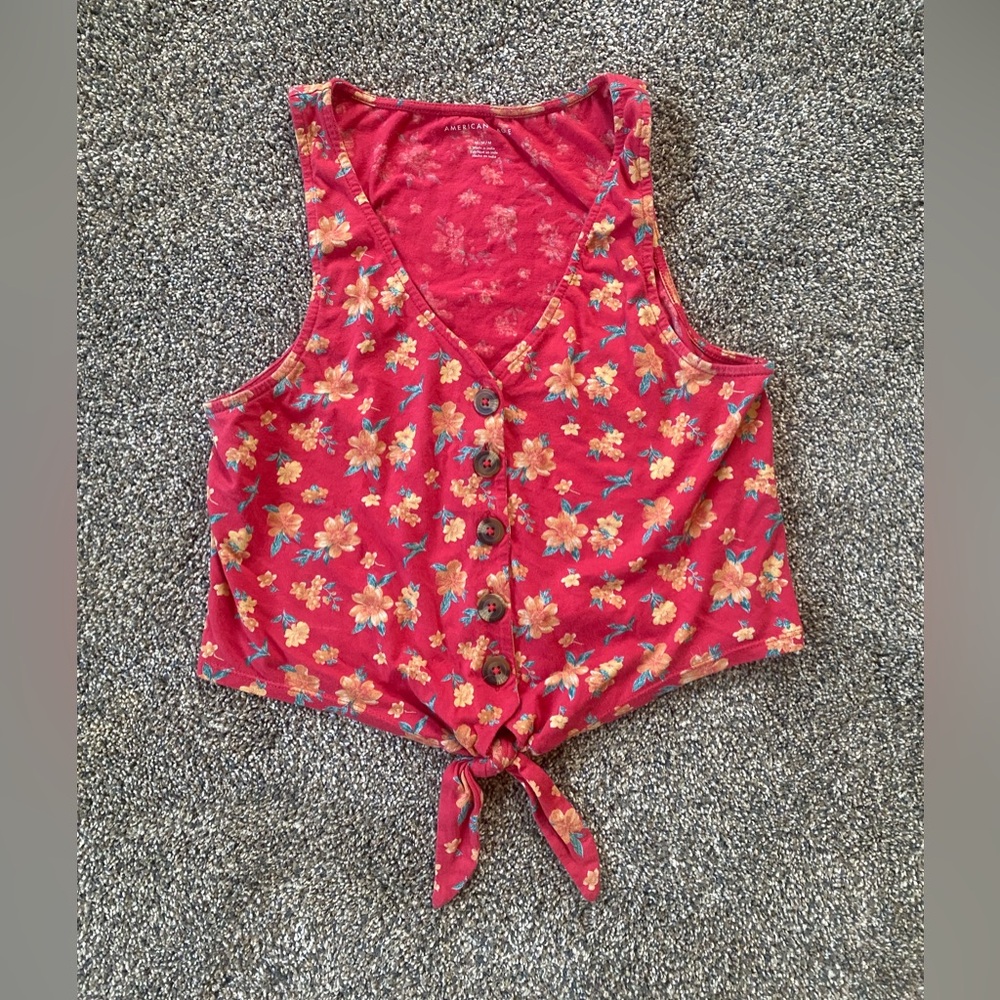 American Eagle Outfitters Floral Tie-Front Tank Top